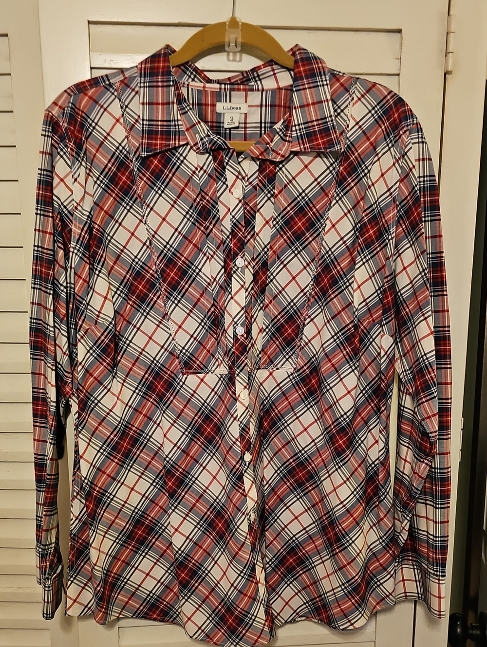 L.L. Bean Red, Navy & White Plaid Women's Button-Up Blouse